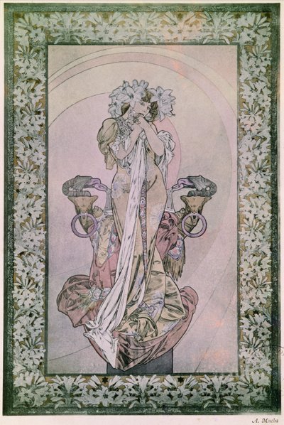 Dekoratives Panel für Edmond Rostands La Princesse Lointaine mit Sarah Bernhardt (1844-1923), 1890-1910 von Alphonse Mucha